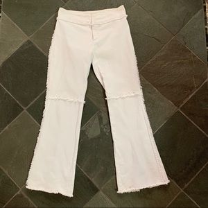 Clio white denim flare leg pants with raw edge trim size 10